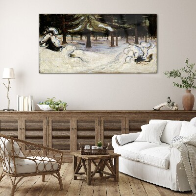 Winter landscape with trees Glass Wall Art