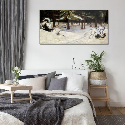 Winter landscape with trees Glass Wall Art