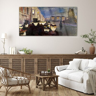 Evening walk in the city Glass Wall Art