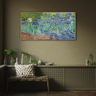 Irises in the garden Glass Wall Art