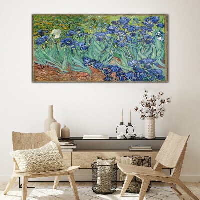 Irises in the garden Glass Wall Art