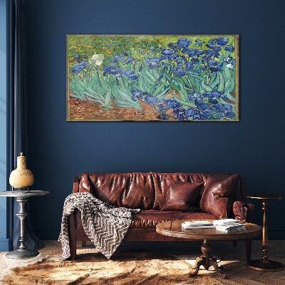 Irises in the garden Glass Wall Art