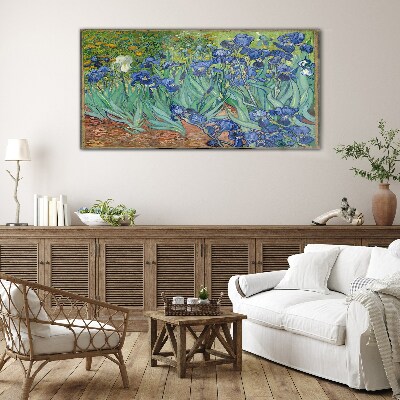Irises in the garden Glass Wall Art