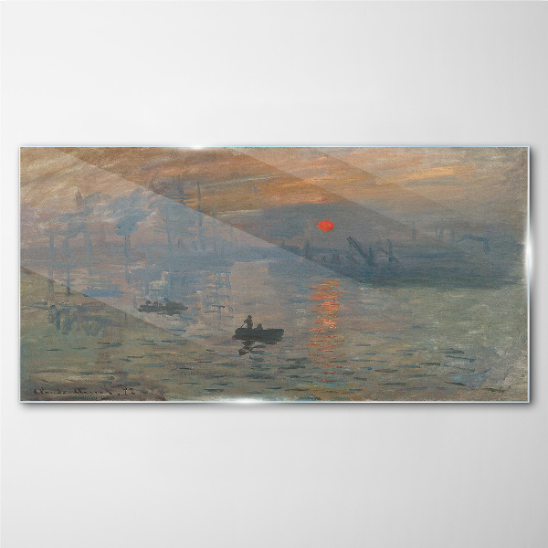 Sunset over the port Glass Wall Art