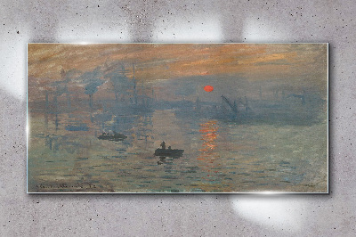 Sunset over the port Glass Wall Art