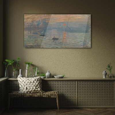 Sunset over the port Glass Wall Art