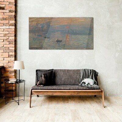 Sunset over the port Glass Wall Art