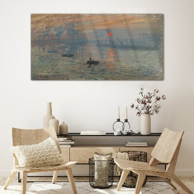 Sunset over the port Glass Wall Art