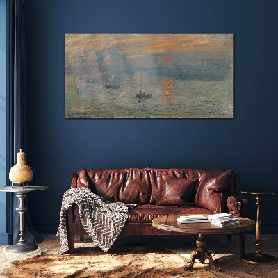 Sunset over the port Glass Wall Art