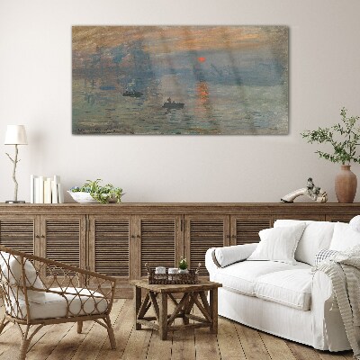 Sunset over the port Glass Wall Art