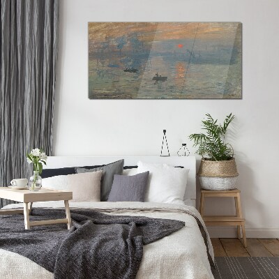 Sunset over the port Glass Wall Art