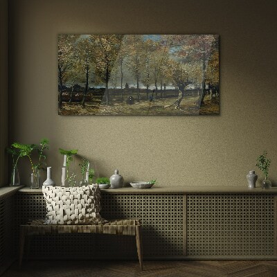 Autumn walk in the park Glass Wall Art