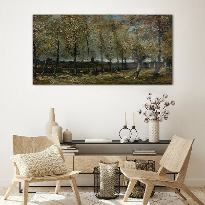 Autumn walk in the park Glass Wall Art