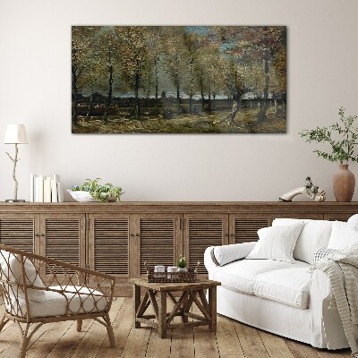 Autumn walk in the park Glass Wall Art