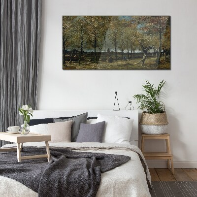 Autumn walk in the park Glass Wall Art