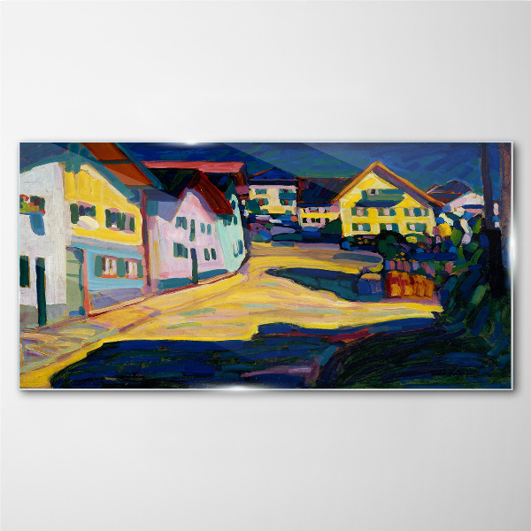 Colorful Countryside Scenery at Night Glass Wall Art