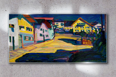 Colorful Countryside Scenery at Night Glass Wall Art