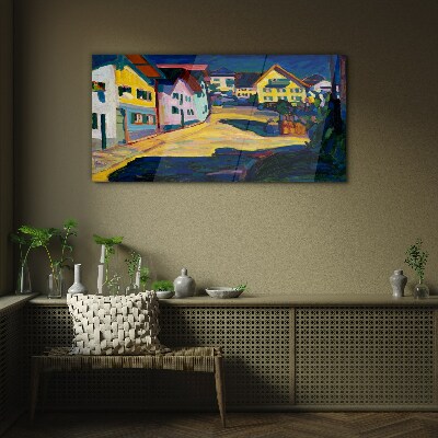 Colorful Countryside Scenery at Night Glass Wall Art
