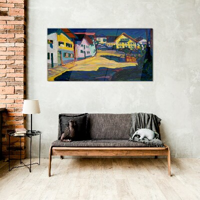 Colorful Countryside Scenery at Night Glass Wall Art