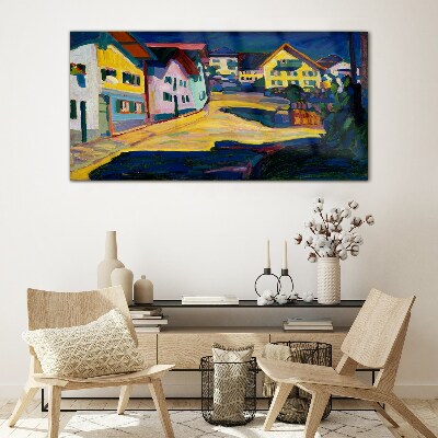 Colorful Countryside Scenery at Night Glass Wall Art