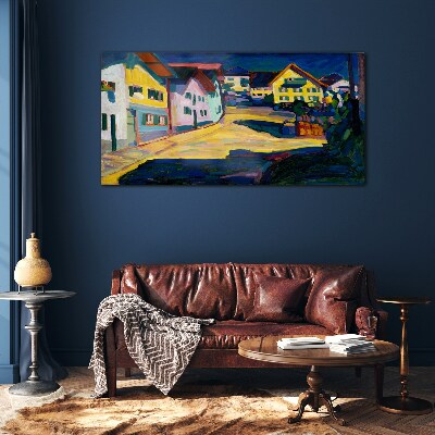 Colorful Countryside Scenery at Night Glass Wall Art