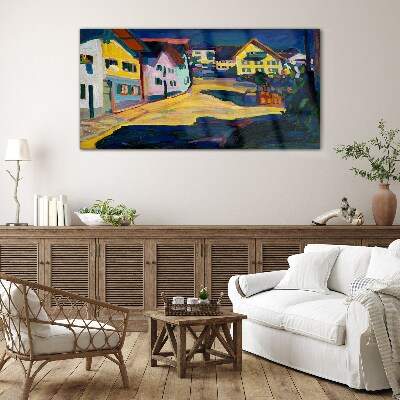 Colorful Countryside Scenery at Night Glass Wall Art