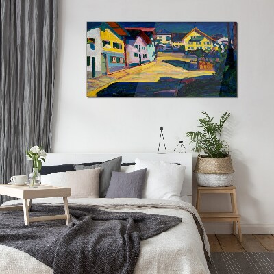 Colorful Countryside Scenery at Night Glass Wall Art