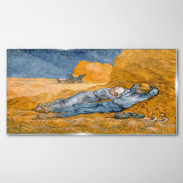 Resting among the golden fields Glass Wall Art