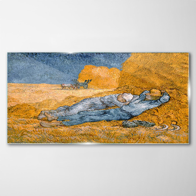 Resting among the golden fields Glass Wall Art