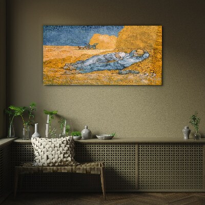 Resting among the golden fields Glass Wall Art