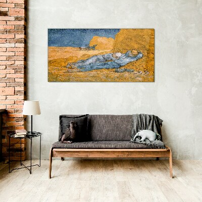 Resting among the golden fields Glass Wall Art