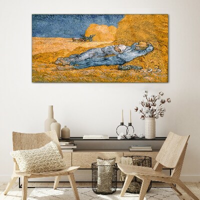 Resting among the golden fields Glass Wall Art