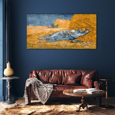 Resting among the golden fields Glass Wall Art