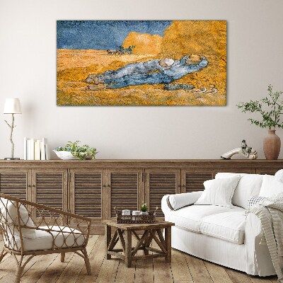 Resting among the golden fields Glass Wall Art