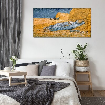 Resting among the golden fields Glass Wall Art