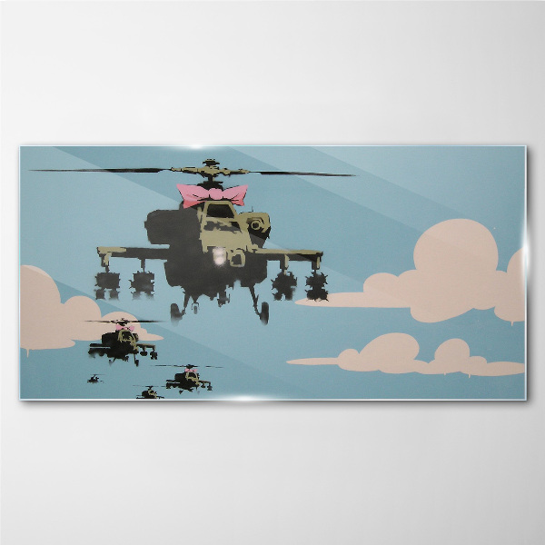 Helicopter banksy Glass Wall Art
