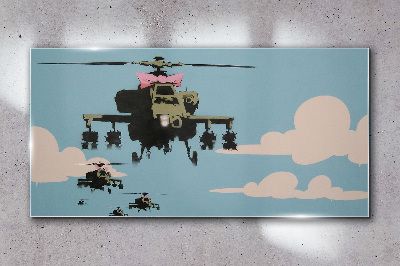 Helicopters in pink bows Glass Wall Art