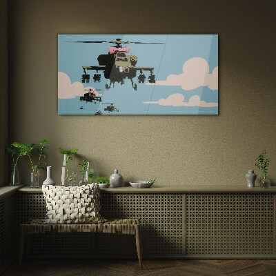 Helicopters in pink bows Glass Wall Art