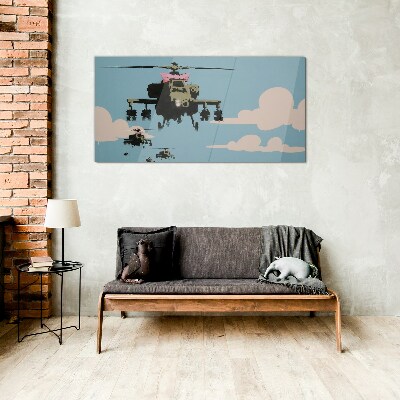 Helicopters in pink bows Glass Wall Art