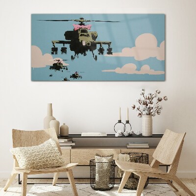 Helicopters in pink bows Glass Wall Art