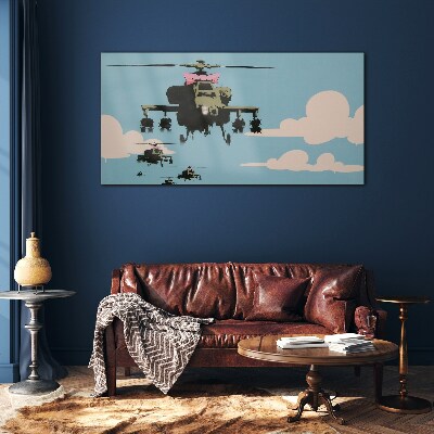 Helicopter banksy Glass Wall Art