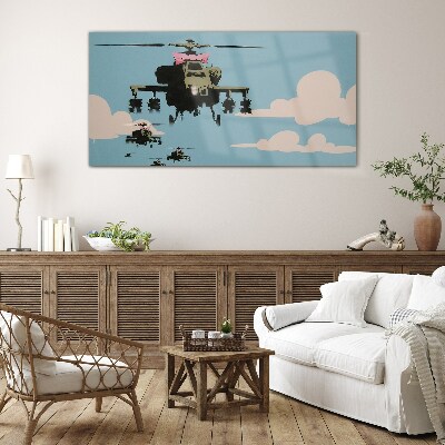 Helicopters in pink bows Glass Wall Art