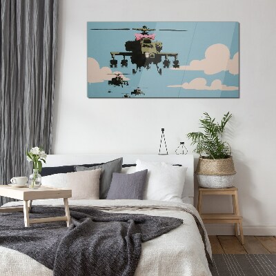 Helicopters in pink bows Glass Wall Art