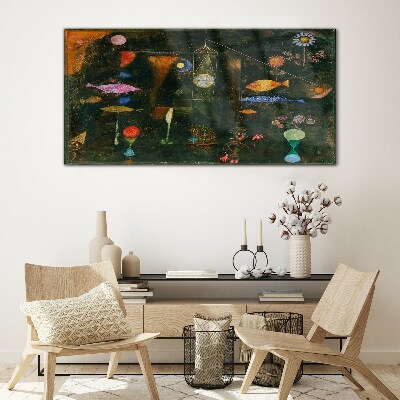 Fish magic by paul klee Glass Wall Art