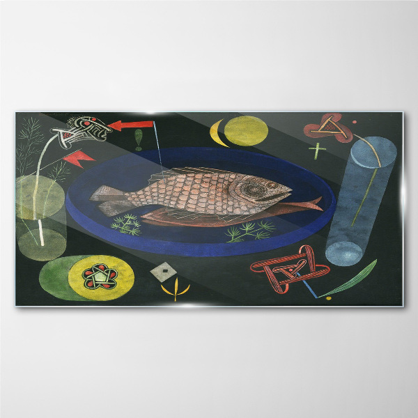 Fish in a blue bowl Glass Wall Art