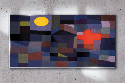 Abstract composition with the sun Glass Wall Art