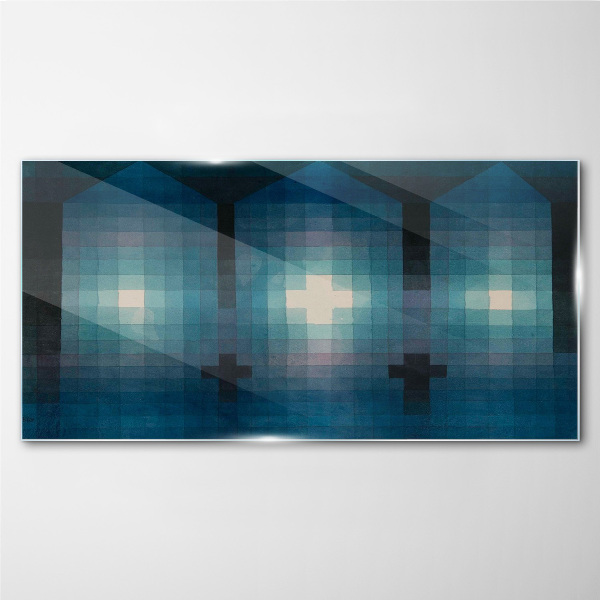 3D light in blue tones Glass Wall Art