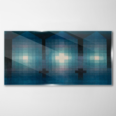 3D light in blue tones Glass Wall Art