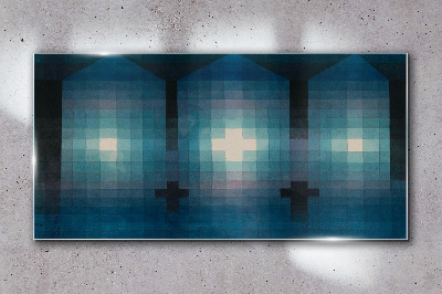 3D light in blue tones Glass Wall Art
