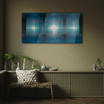 3D light in blue tones Glass Wall Art
